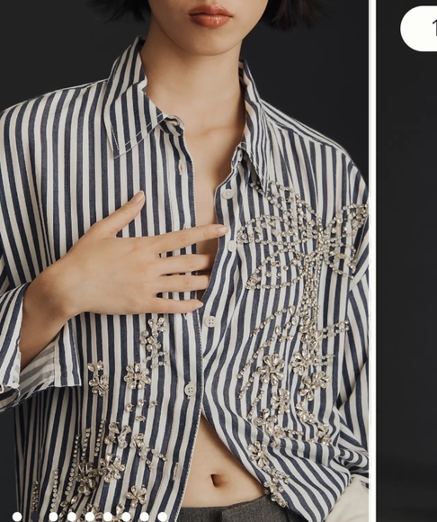 The Anthropologie Bennet Buttondown Shirt by Maeve: Beaded & Sequined Edition - Picture 8 of 14